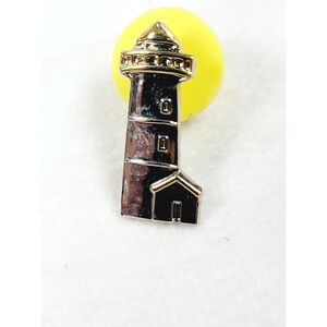 Vintage Lighthouse Lapel Pin Silver & Gold Color